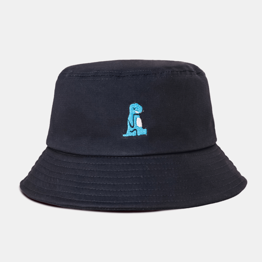 Unisex Cartoon Little Dinosaur Embroidery Sun Hat Outdoor Casual Sunshade Bucket Hat - MRSLM