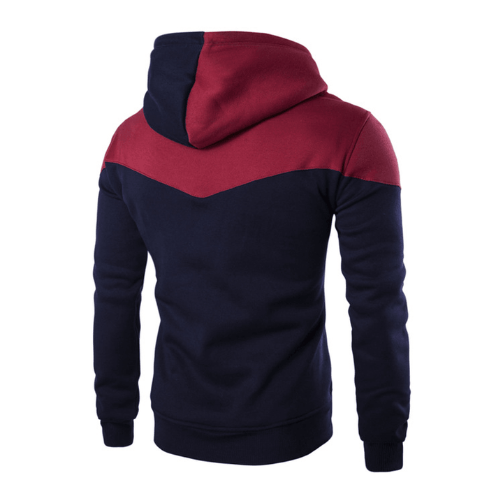 European and American Men'S Loose Color Matching Stitching Hooded Sweater Tether - MRSLM