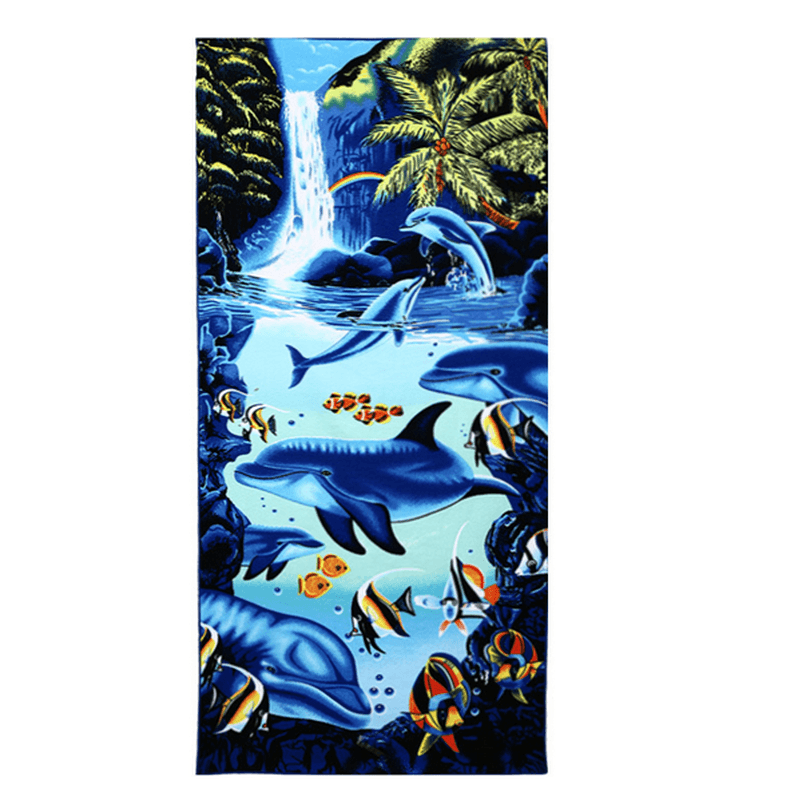 70X150Cm Blue Dolphin Penguin Print Absorbent Microfiber Beach Towels Quick Dry Bath Towel - MRSLM