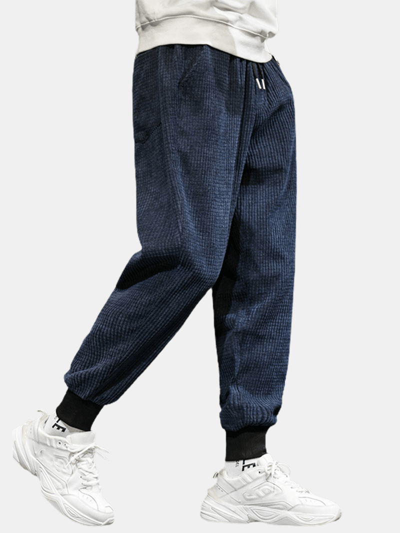 Mens Corduroy Applique Drawstring Cuffed Pants with Pocket - MRSLM