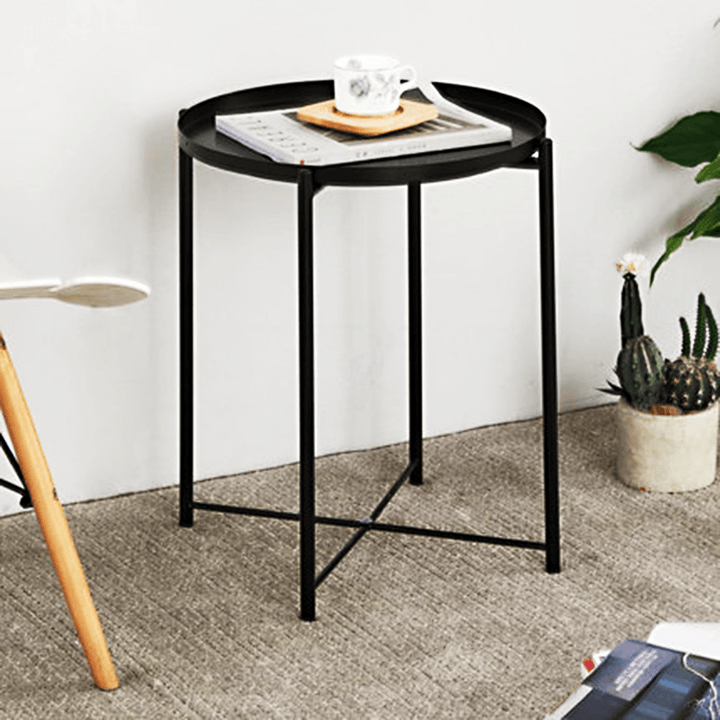 Round Tray Table Coffee Bedside Table Storage Steel Leg Industrial Modern Style - MRSLM