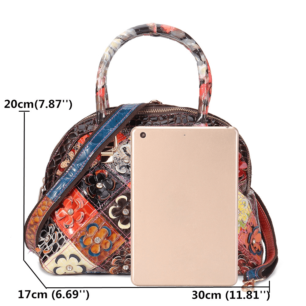 Women Genuine Leather Bohemian Floral Handbag - MRSLM