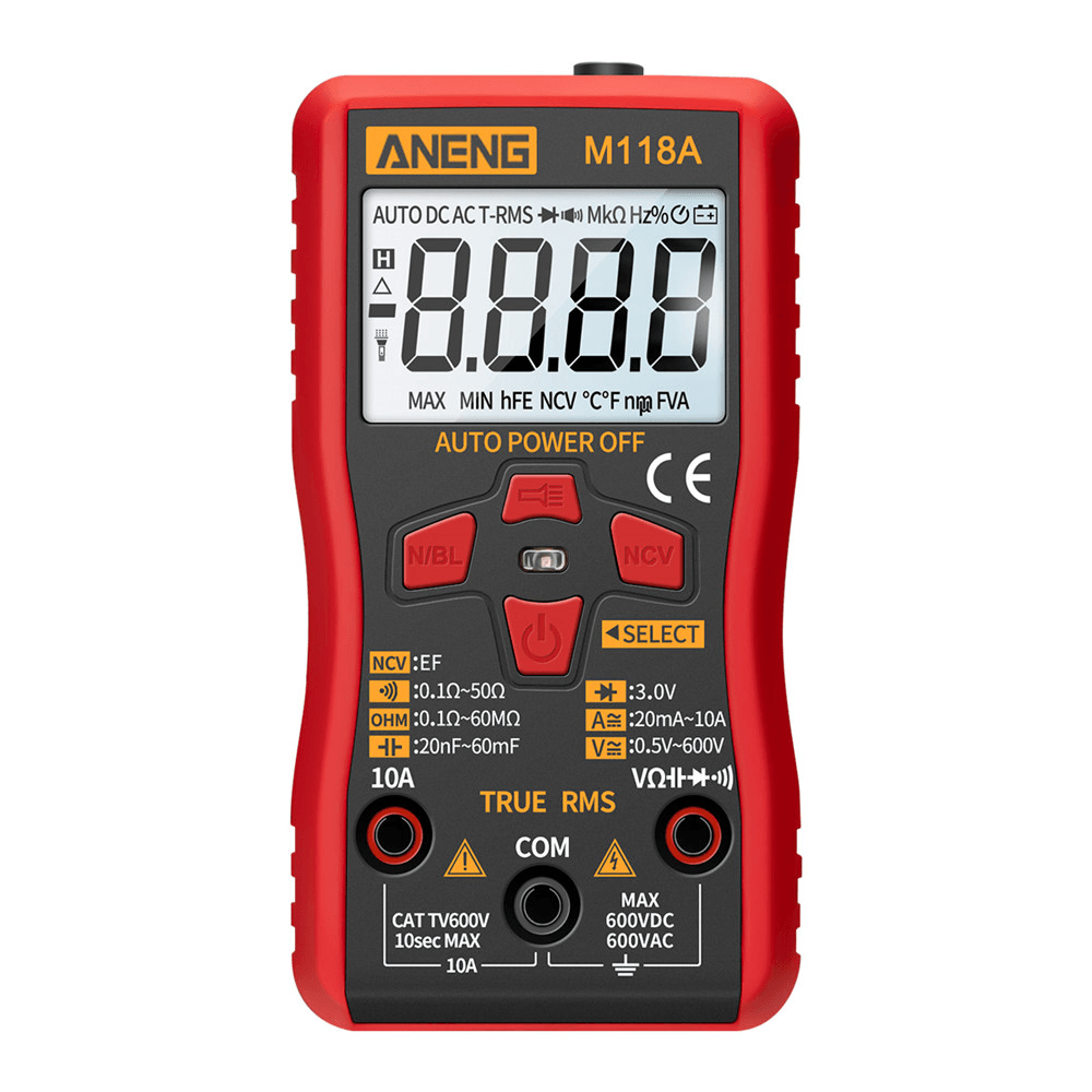 ANENG M118A Digital Mini Multimeter Tester Auto Multimeter True Rms Transistor Meter with NCV Data Hold 6000 Counts Flashlight - MRSLM