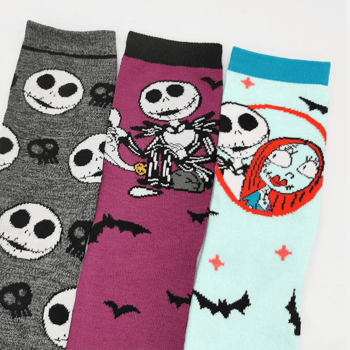 3Pcs Men Cotton Cartoon Skull Figure Casual Sport Outdoor Anti-Slip Tube Socks - MRSLM