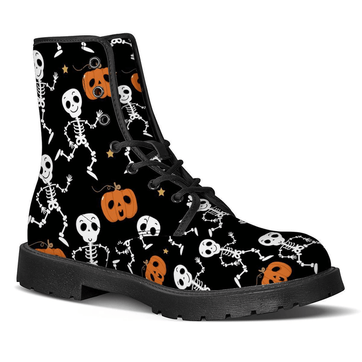 Halloween Women Funny Skeleton Pumpkin Printing Soft Rubber Non-Slip Outsole Martin Boots - MRSLM