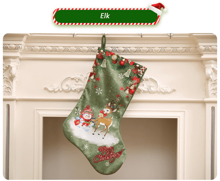 Christmas Socks Gift Bag Christmas Decorations Large Printed Christmas Socks Gifts Candy Socks Hanging Ornaments - MRSLM