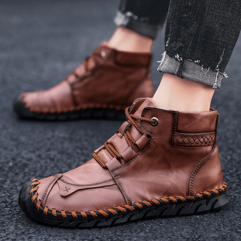 Menico Men Anti-Collision Leather Hand Stitching Slip Resistant Outdoor Ankle Boots - MRSLM