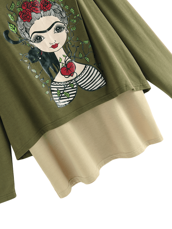 Print Girl Button Long Sleeve Vintage Blouse - MRSLM