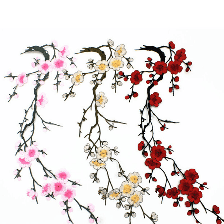 Plum Blossom Flower Applique Clothing Embroidery Patch Fabric Sticker Iron on Patch Sewing Repair - MRSLM