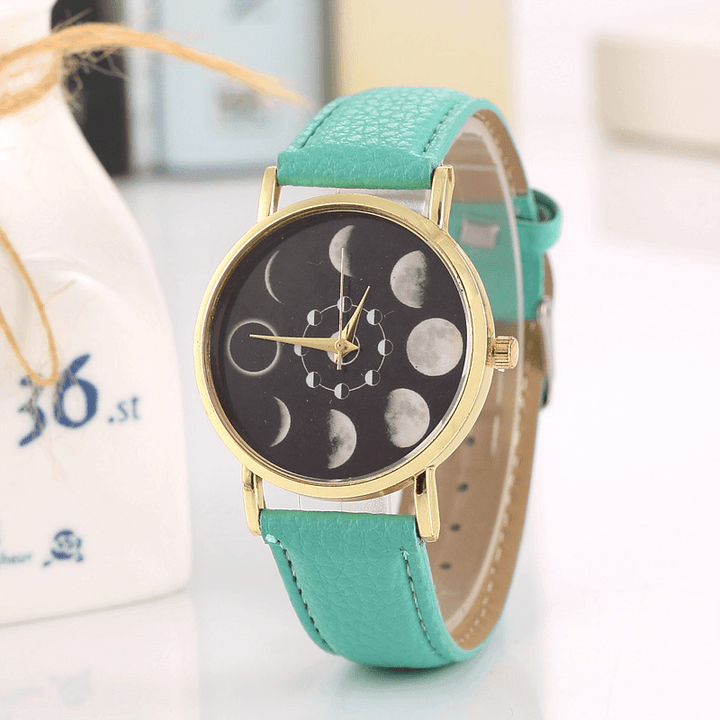 Solar Moon Phase Lunar Eclipse Unisex Watch Leather Strap Quartz Watch for Women Men - MRSLM