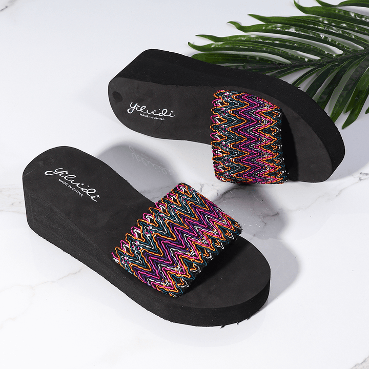 Women Colorful Wave Platform Opened Toe Slippers - MRSLM