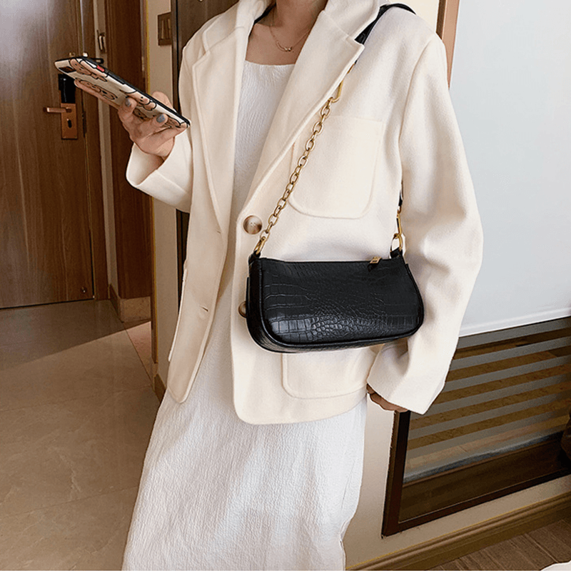 Women Solid Crocodile Pattern Shoulder Bag Crossbody Bag - MRSLM