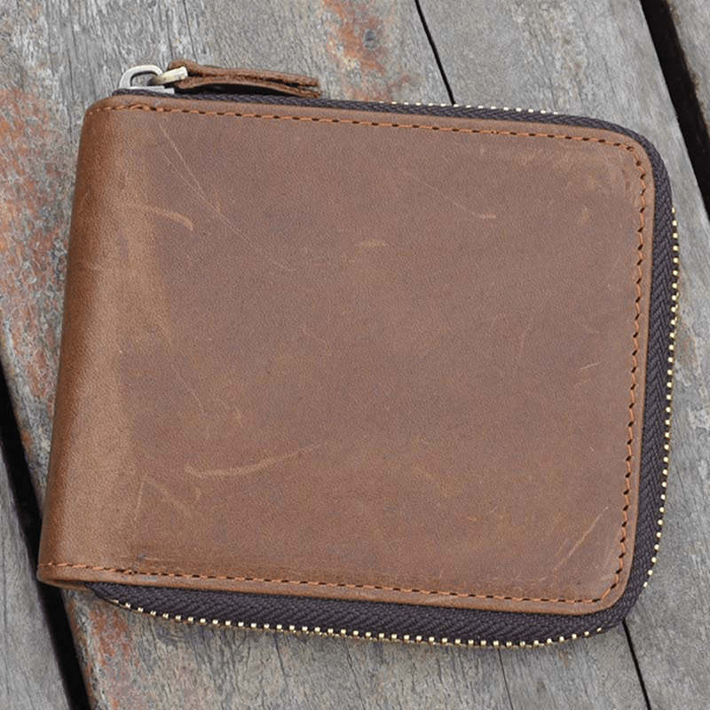 Men Vintage Coin Bag Large Capacity Genuine Leather Wallet - MRSLM