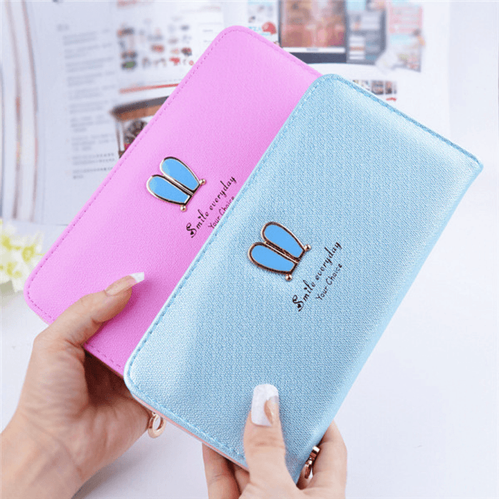 Rabbit Ear Zipper Long Wallet Girls Cute Animal Candy Color Purse Card Holder Coins Bags - MRSLM