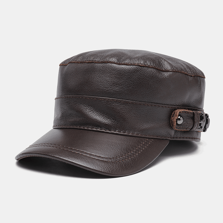 Men Genuine Leather Retro Classical Solid Color Flat Hat Baseball Hat - MRSLM