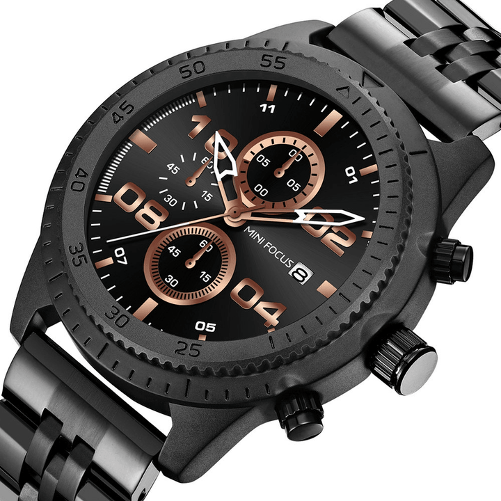 MINI FOCUS 0230G Fashion Men Watch Waterproof Chronograph Multi-Function Stainless Steel Strap Quartz Watch - MRSLM