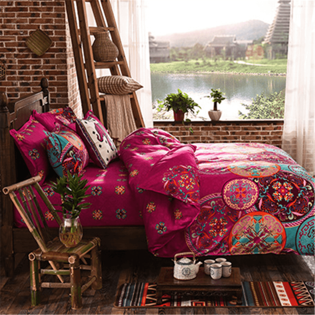 4Pcs Oriental Mandala Polyester Single Double Queen Size Bedding Pillowcases Quilt Duvet Cover Set - MRSLM