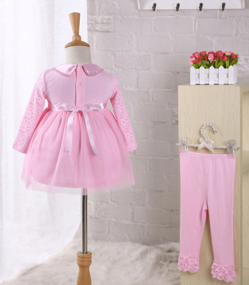 Baby 100 Day Pearl Collar Dress, One Year Old Princess Dress, Baby 100 Year Dress, Dress with Pants Two Sets - MRSLM