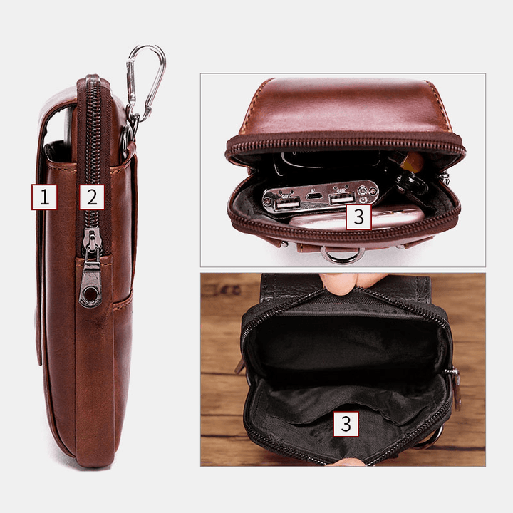 Men Genuine Leather Vintage Shoulder Bag Waist Bag Phone Bag for Business - MRSLM