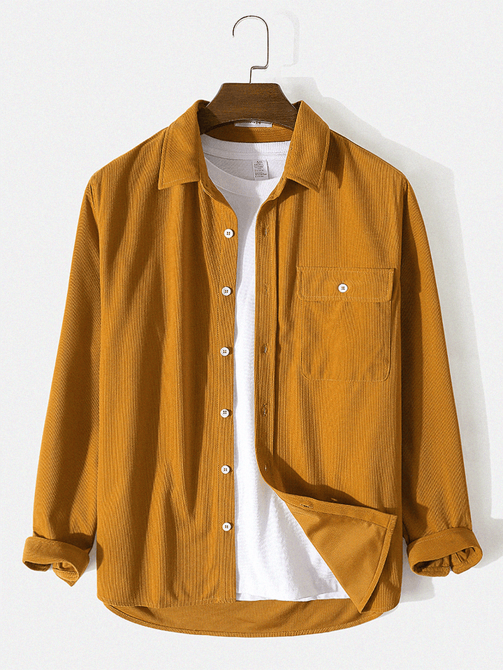 Mens Yellow Button down Long-Sleeve Corduroy Shirt - MRSLM