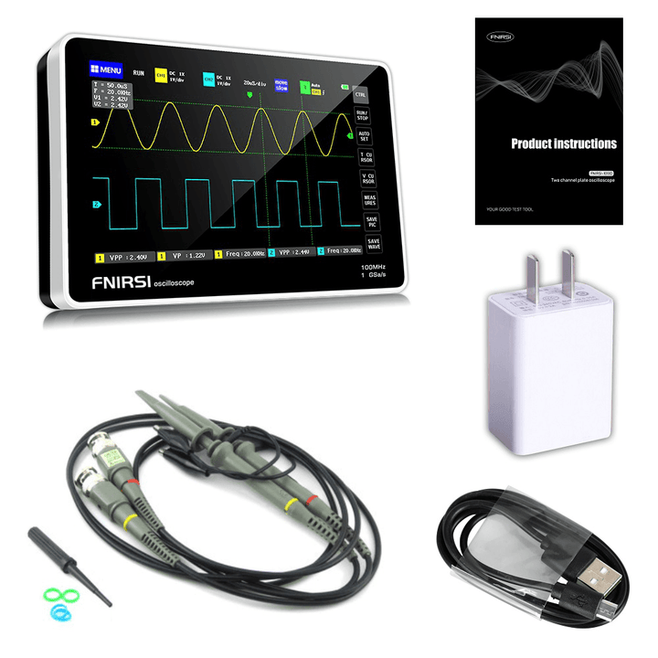 FNIRSI 1013D 7-Inch Digital 2 Channels Tablet Oscilloscope 100M Bandwidth 1Gs/S Sampling Rate 800X480 Resolution Capacitor Screen Touch + Gesture Operation Oscilloscopes - MRSLM