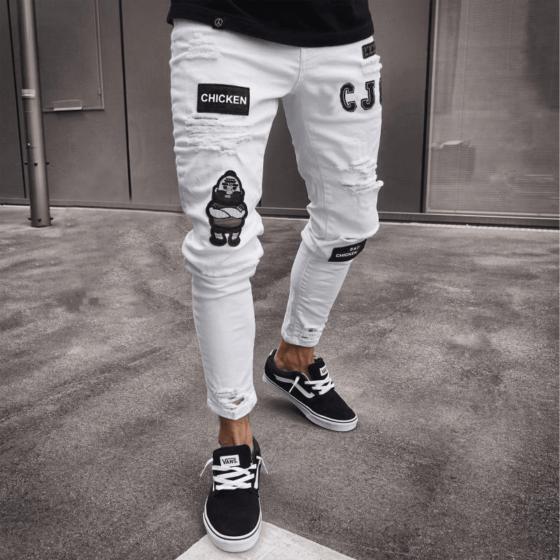 Aliexpress White High-End Denim Men'S Trousers Cross-Border Foreign Trade Hole Trend Black Slim Jeans Men - MRSLM