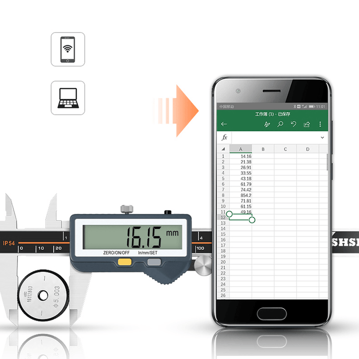 SHSIWI 0-300MM IP54 Built-In Bluetooth Digital Caliper Wireless Bluetooth Link Mobile Phone Computer with Depth Measurement Caliper - MRSLM