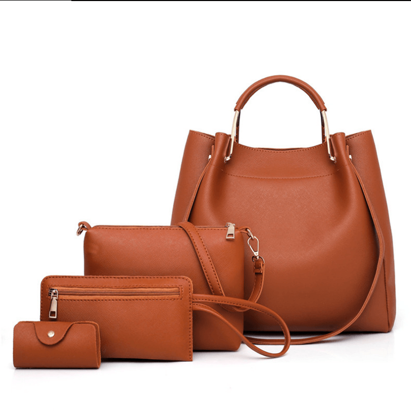 Women Plain Faux Leather Four-Piece Set Handbag - MRSLM