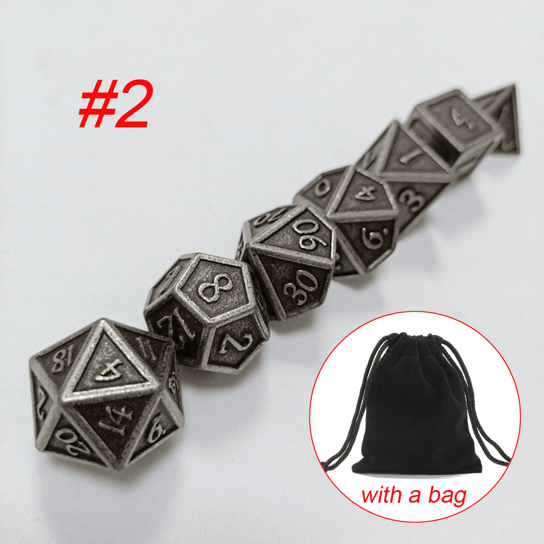 7Pcs Metal Polyhedral Dice Dnd RPG TRPG Games Dices SET with Storage Bag - MRSLM