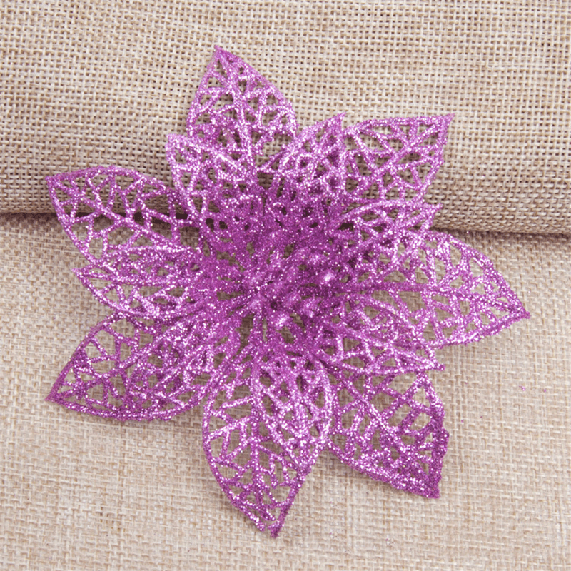 10Pcs Christmas Glitter Hollow Flower Decoration Flowers for Christmas Trees New Year Decorations Wedding Party Decor - MRSLM