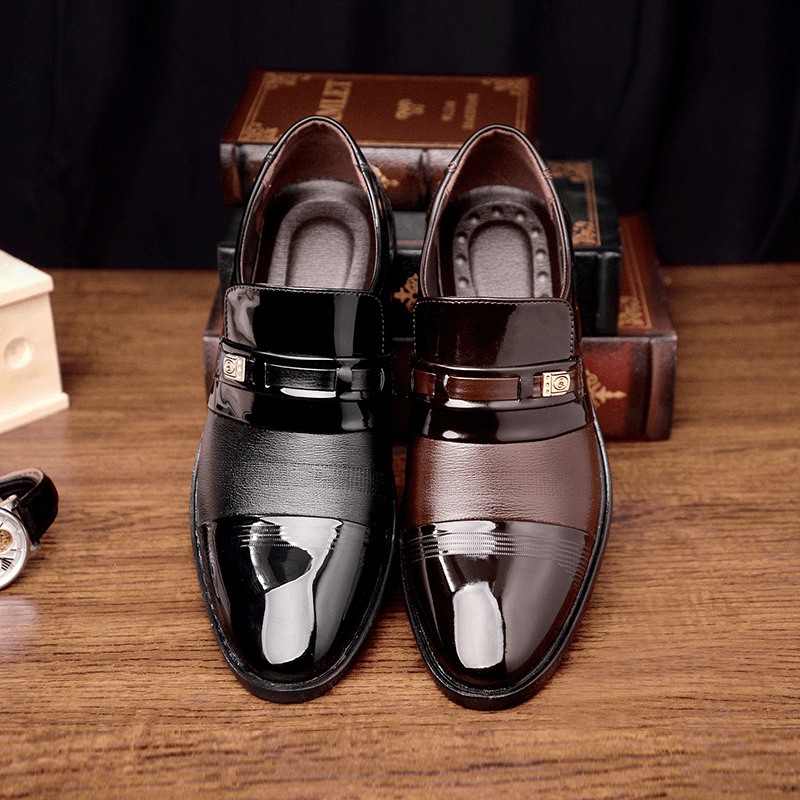 Men Leather Breathable Comfy Soft Sole Pointy Toe Dress Oxford Casual Business Shoes - MRSLM