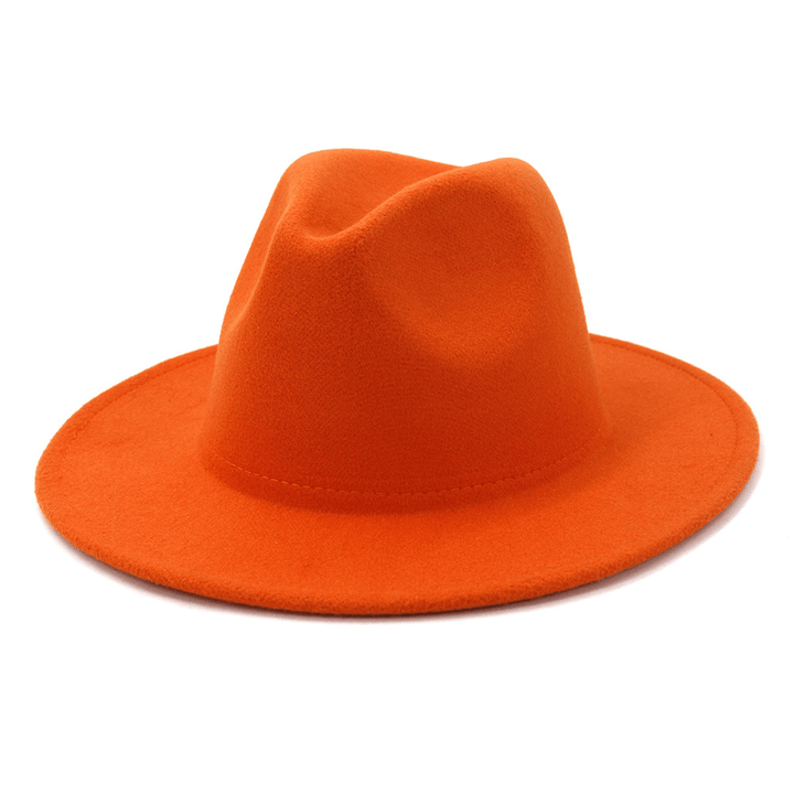 GEMVIE All-Match Wide Brim Fedora Hat for Women Solid Color Wool Felt Hat for Men Autumn Winter Panama Gamble Yellow Jazz Cap - MRSLM