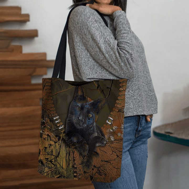 Women Felt Cute 3D Three-Dimensional Cartoon Black Cat Branch Pattern Shoulder Bag Handbag Tote - MRSLM