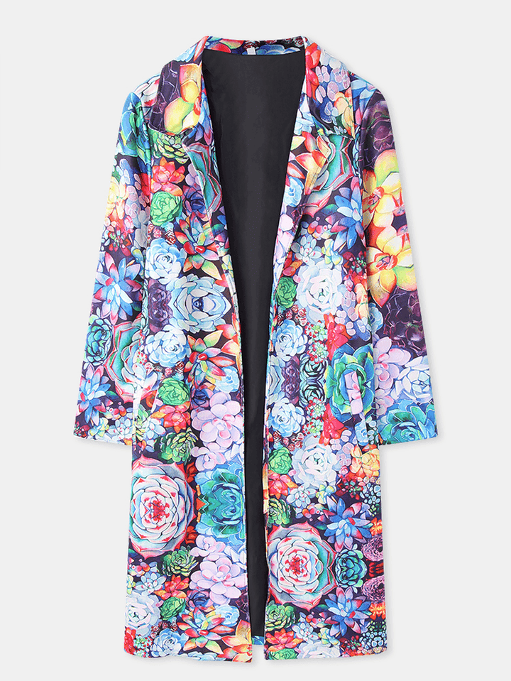 Women Allover Floral Printed Long Sleeve Casual Lapel Coat - MRSLM