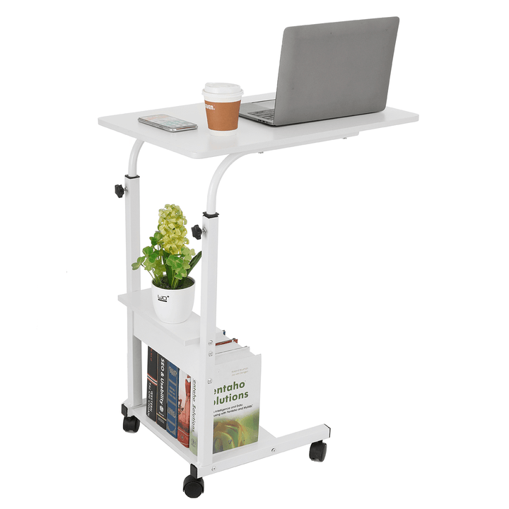 Movable Laptop Desk Adjustable Height Computer Notebook Desk Writing Study Table Bedside Tray with 2 Storage Shelves Home Office Furniture - MRSLM