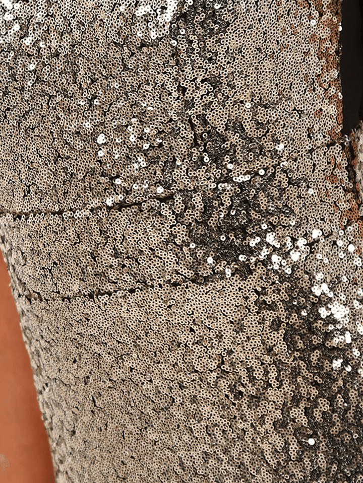 Women Sleeveless Sequins Zipper Slim Gold Silver Pencil Party Dresses - MRSLM