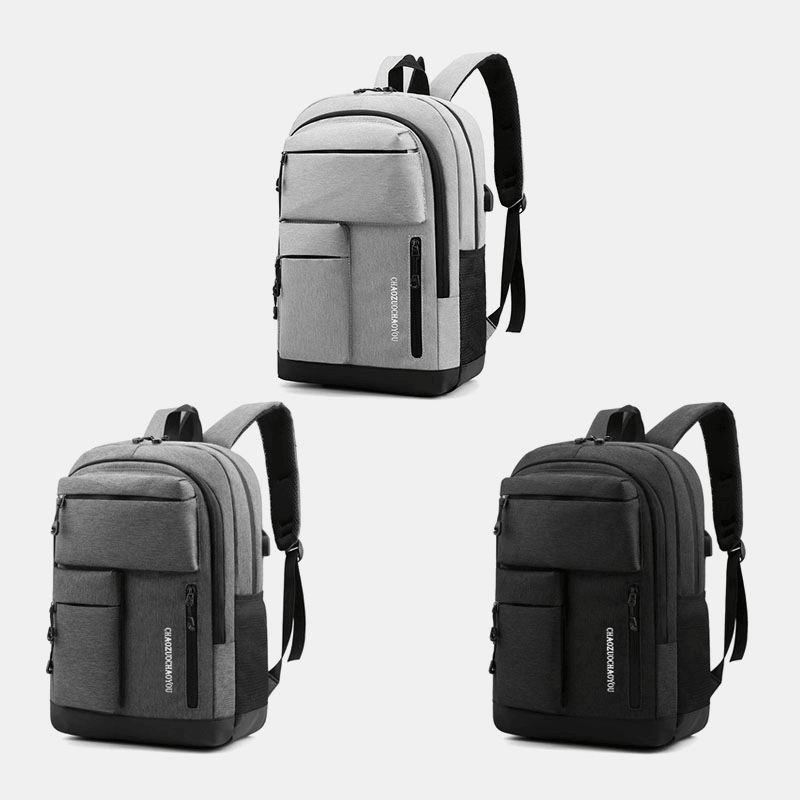 Men Oxford Multi-Pocket Large Capacity USB Charging Backpack Casual Wild Waterproof School Bag - MRSLM