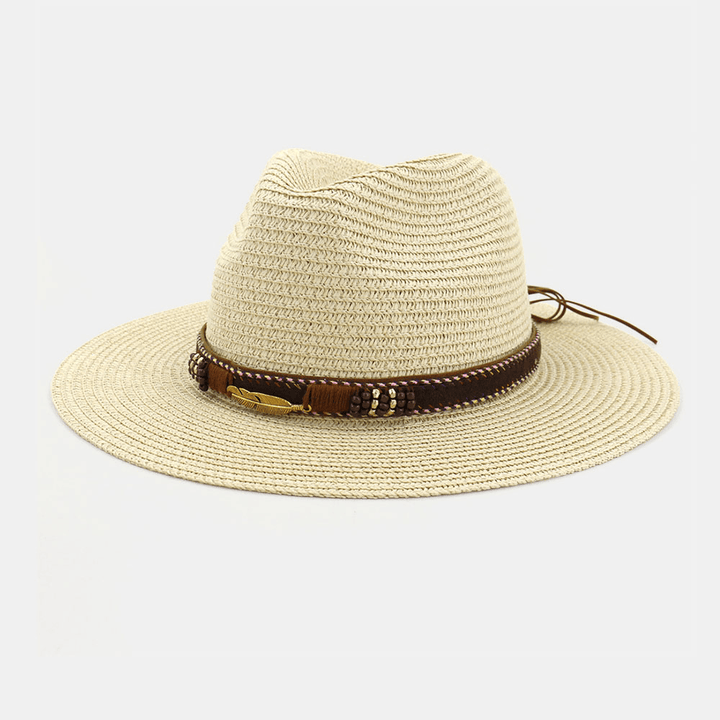 Unisex Sunscreen Travel Beach Sun Hat Elegant Seaside Jazz Hat Straw Hat - MRSLM