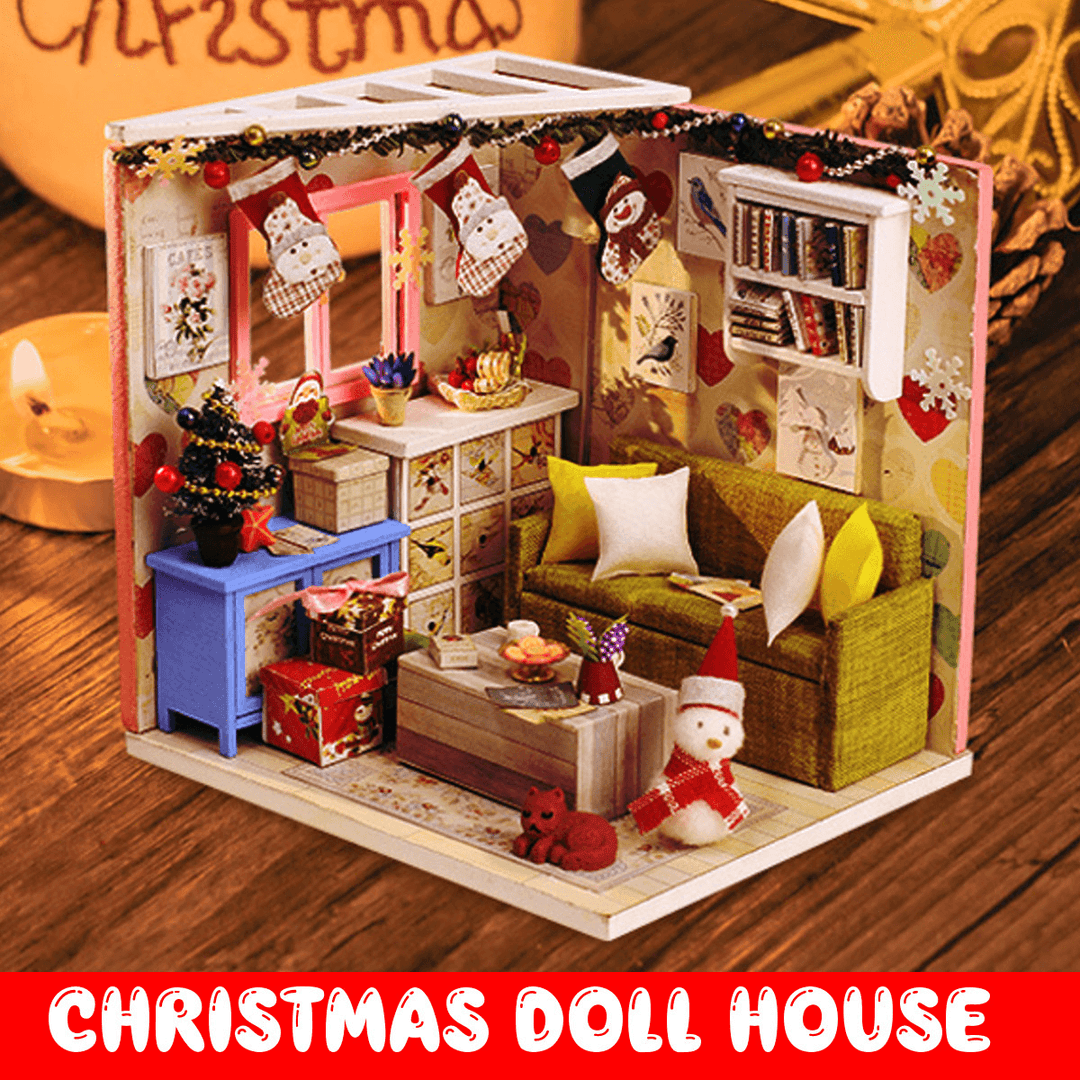 Iiecreate DIY Doll House House Handmade Assembled Educational Toy Art House Christmas Gift Creative Birthday Gift with Dust Cover and Furniture - MRSLM