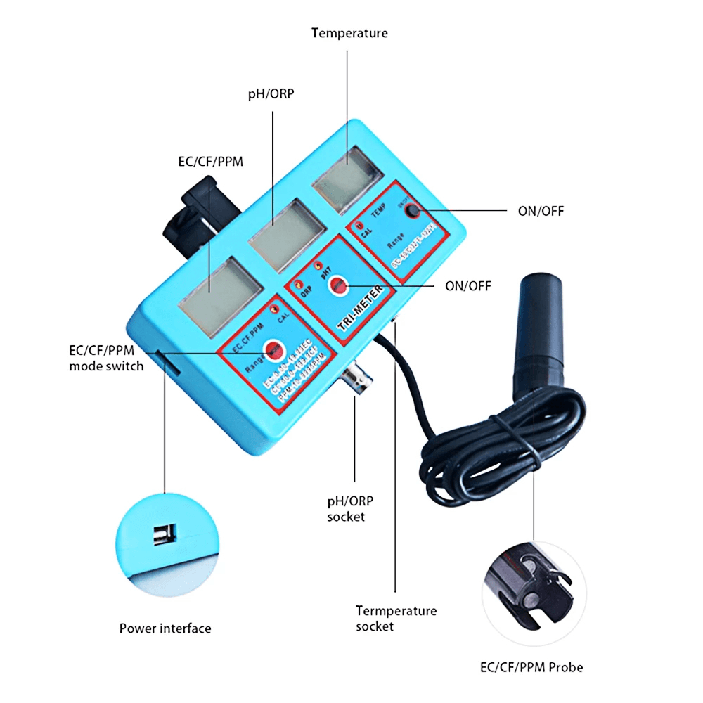 6 in 1 Ph/Ec/Cf/Tds(Ppm)/Temp ORP Tester Multiparameter Digital TDS Meter Water Quality EC Detector Pool PH Analyser - MRSLM