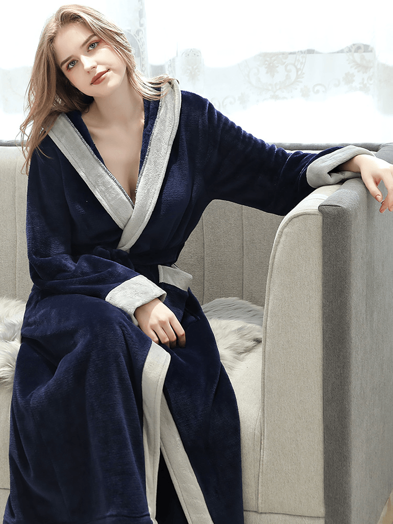 Plus Size Long Sleeve Flannel Longline Thicken Robes - MRSLM