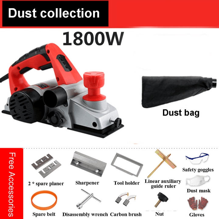 220V 1800W/1600W/1200W Electric Wood Planer Rechargeable Woodworking Cutting Machine - MRSLM