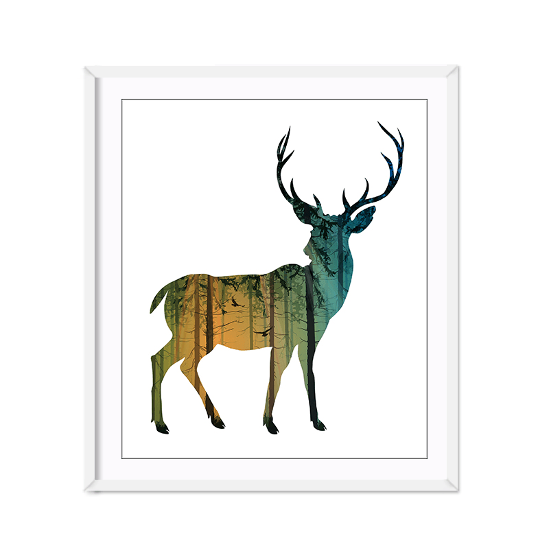 Miico Hand Painted Oil Paintings Simple Style-D Side Face Deer Wall Art for Home Decoration Paintings - MRSLM