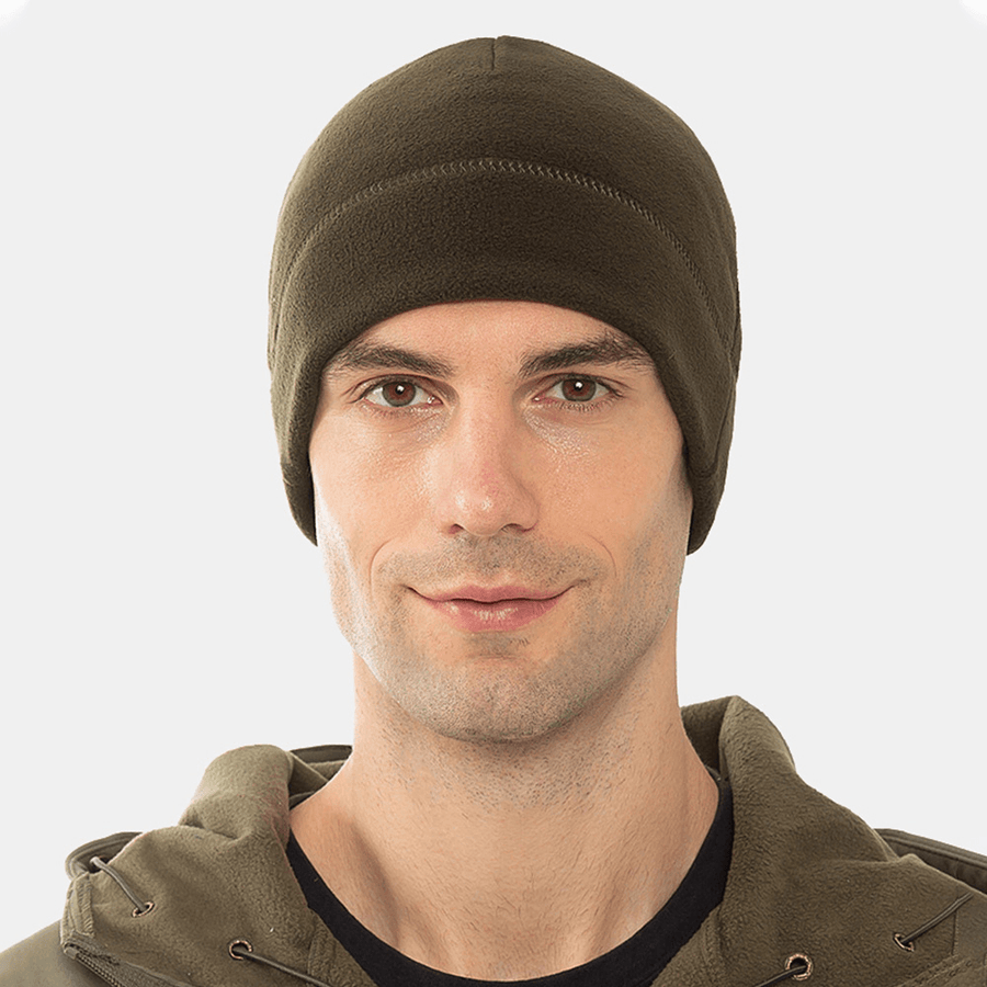 Unisex Solid Color Cold Protection Warmth Polar Fleece Hat Outdoor Sport Ski Riding Brimless Beanie Hat - MRSLM