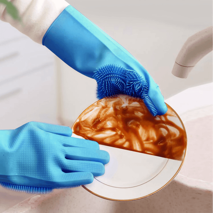 2 Pcs Magic Scrubber Silicone Gloves Pet Kitchen Dishwashing Cleaning Product - MRSLM