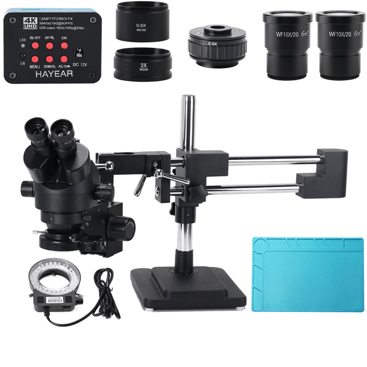 3.5X-90X Double Boom Stand Zoom Simul Focal Trinocular Stereo Microscope+12Mp 4K HDMI USB Industrial Camera for Phone PCB Repair - MRSLM