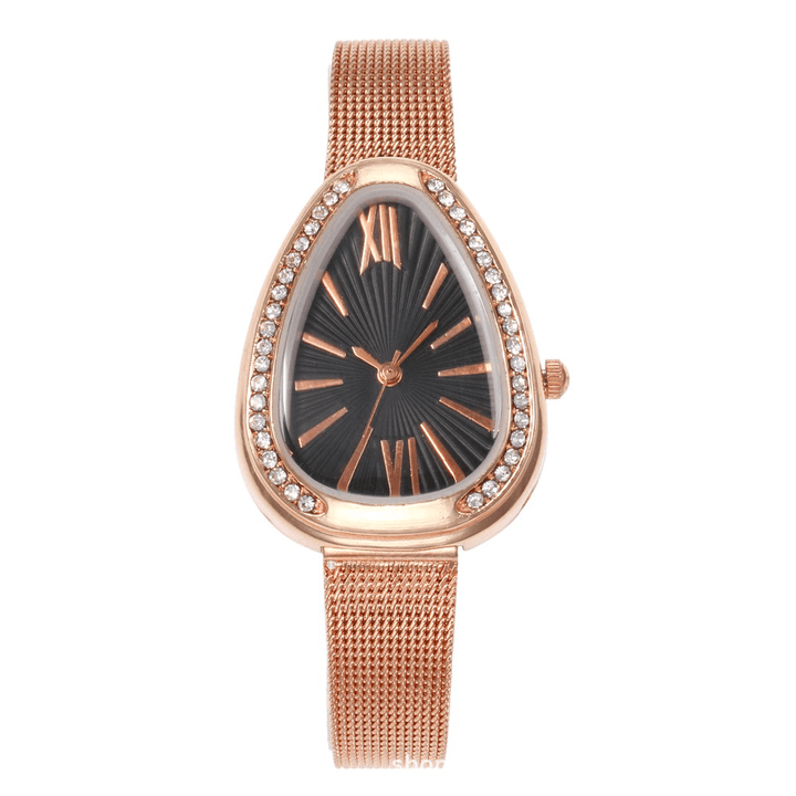 Crystal Case Triangle Dial Simple Design Full Stell Mesh Belt Women Quartz Watch - MRSLM