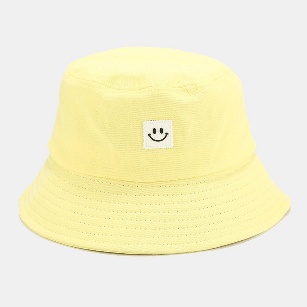 Unisex Smile Pattern Patch Wide Brim Sun Hat All-Match Outdoor Casual Sunshade Bucket Hat - MRSLM