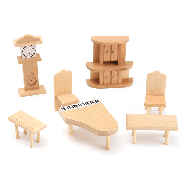 New 29 Pcs 1:24 Scale Dollhouse Miniature Unpainted Wooden Furniture Model Suite - MRSLM