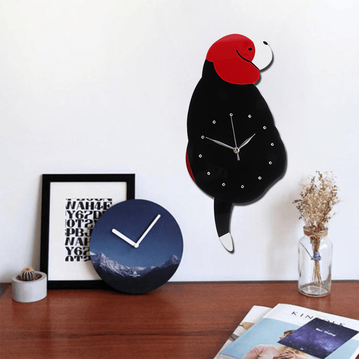 Lovely Animal Cat Dog Shaped Swinging Tail Pendulum Wall Clock Home Decor - MRSLM